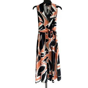 DKNY Sleeveless Wrap Dress Womens Size 2 Coastal Abstract Floral Print